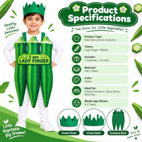 Image of Raj Costume Kids Fruit & Vegetable Fancy Dress Costume | Soft Felt Fruit and Vegetable Cutout Costume for Boys & Girls | School Annual Function