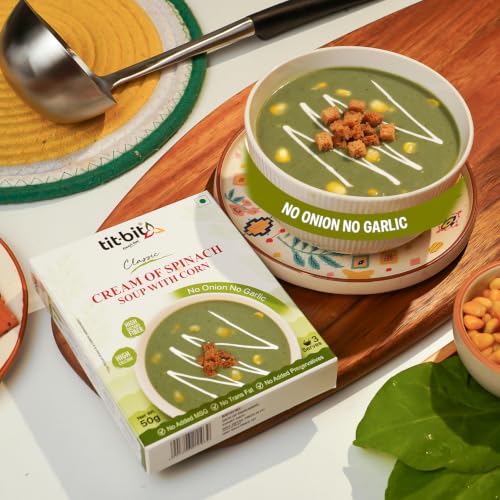 Image of Tit-Bit Classic Soup Combo, No Onion No Garlic, Vegetable, Cream of Spinach, Lemon Coriander, And Lentil Soup, Ready-to-Cook Soup Mix, Pack of 4, 50g Each