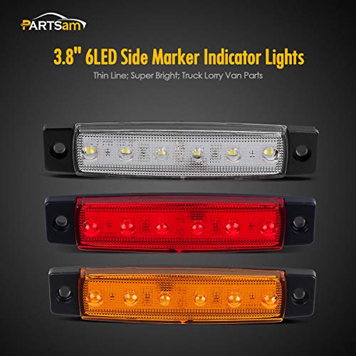 Partsam 30Pcs 3.8" Slim 6 Led Side Marker Clearance Lights Indicator For Truck Trailer Rv Camper Motorcycle Tractor Pickup Bus Boats Lorry, Utility Strip Light 12V(10 Red+10 Amber+10 White) #TOP1