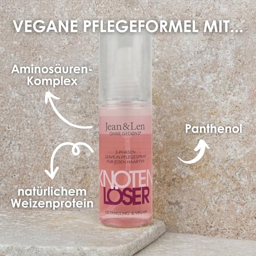 Jean & Len Knotenlöser 2-Phasen Leave-In Pflegespray, für jeden Haartyp geeignet, entwirrt das Haar & verbessert die Kämmbarkeit, frischer Duft, Detangling, ohne Silikone & Parabene, vegan, 100 ml