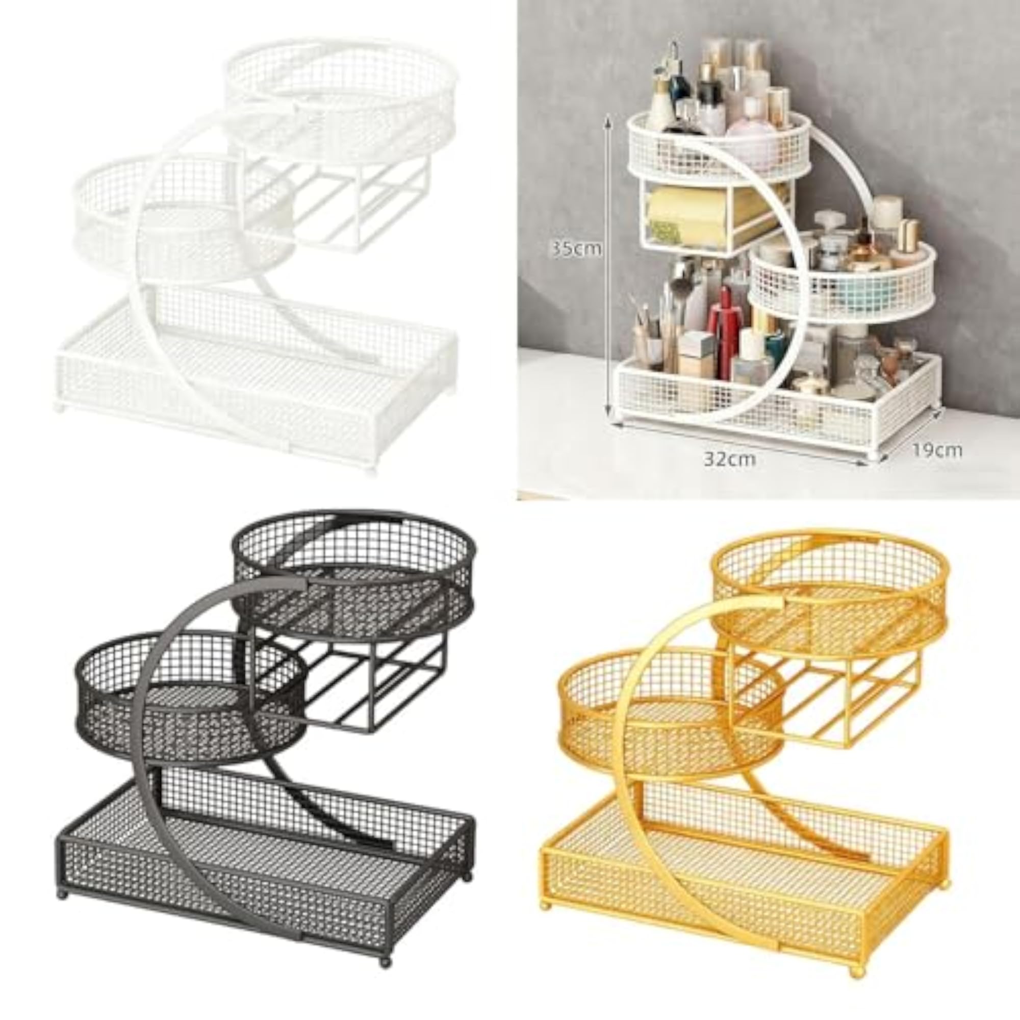White Space Saving Makeup Organizer Container Holder