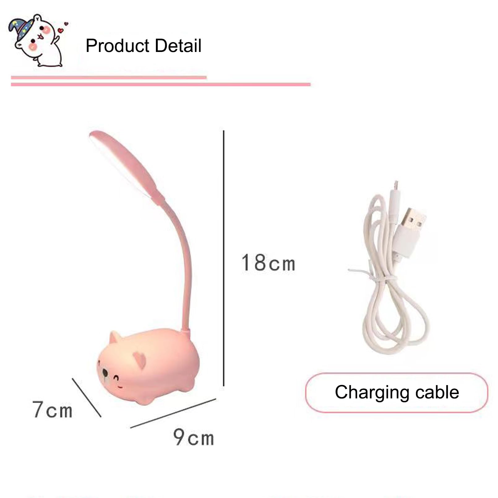 Lampe LED pour enfants, mini lampe de table en forme de chat, veilleuse LED portable, jolie lampe de bureau, lampe de lecture pliable rechargeable par USB pour chambre d'enfant (rose)