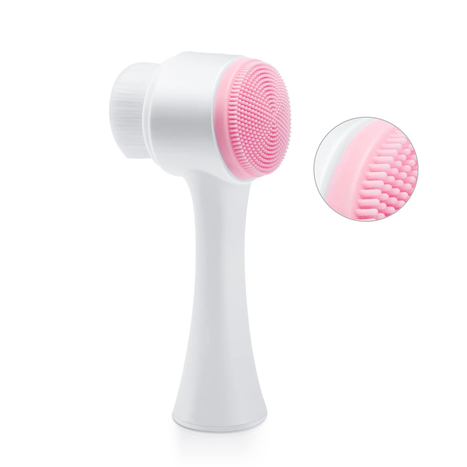 Face Brush, Facial Cleaning Brush Scrubber Silicone Manual Dual Face Wash Brush for Deep Pore Exfoliation Makeup Massaging