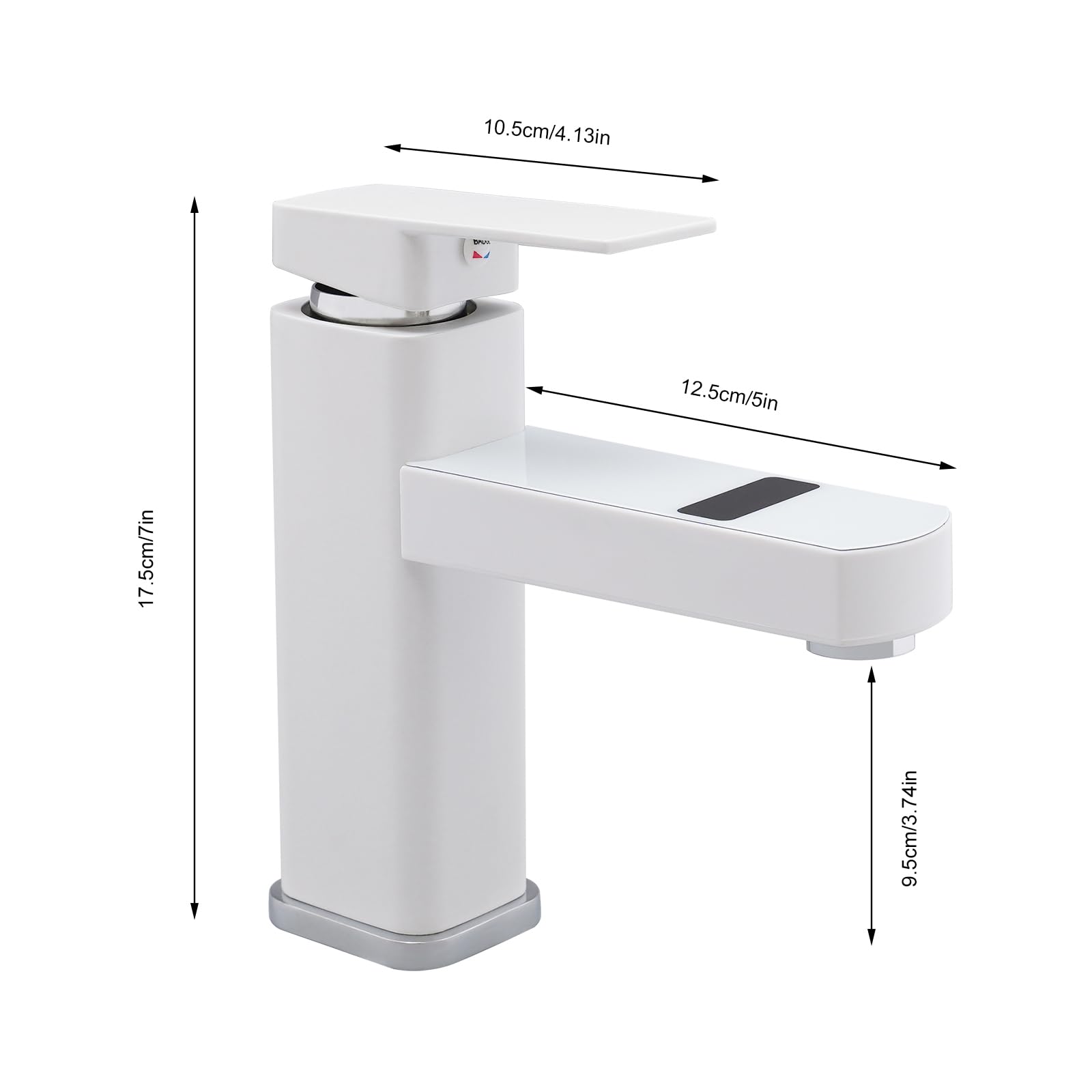 Cyfrowy kran ze wskaźnikiem temperatury LED, jednouchwytowy mikser do ciepłej i zimnej wody, wkład ceramiczny, perlator powietrza, przyłącze G1/2", do kuchni, łazienki, umywalki – biały