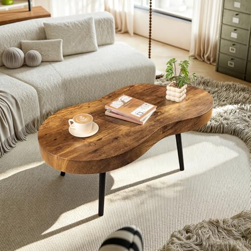 Image of Coffee Tables for Living Room Mid-Century Small Coffee Table Wood Framed Cloud Shaped Center Table Easy Assembly Portable Furniture for Bedroom Apartment Reception Room Retro Brown