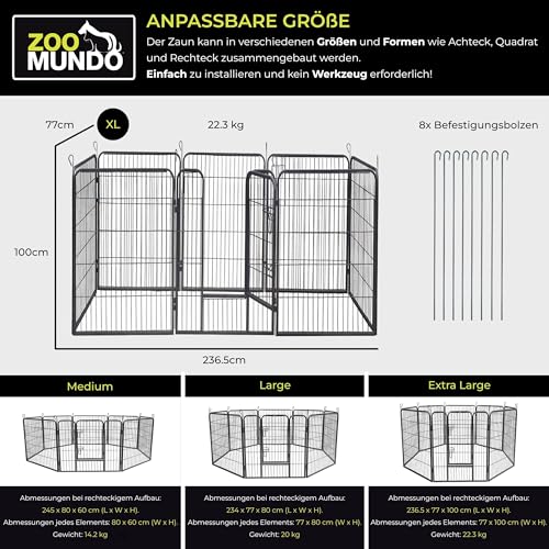 zoomundo Welpenauslauf 100cm hoch XL Laufgitter Tierlaufstall Welpenkäfig Absperrgitter Freilaufgehege Welpenzaun 8-Eck - Black Edition