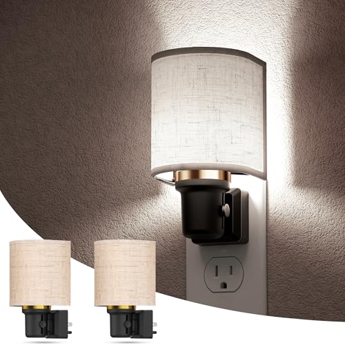 Image of L LOHAS LED Bright Night Lights Plug into Wall, Daylight White, Dimmable | Plug in Night Light, Decorative Nightlights Plug in Wall, Light Sensor, Linen Fabric Nightlight for Hallway Kitchen, 2 Pack