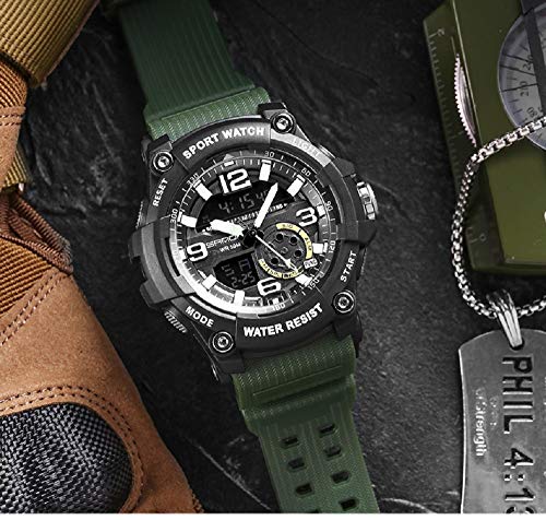 KXAITO Men's Watches Sports Outdoor Waterproof Military Watch Date Multi Function Tactics LED Alarm Stopwatch (05_Green2)