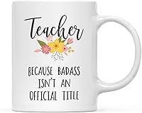 Vista 40 de Andaz Press Taza de café de 11 onzas, regalo de broma, madrina porque Badass no es un título oficial, gráfico floral, paquete de 1