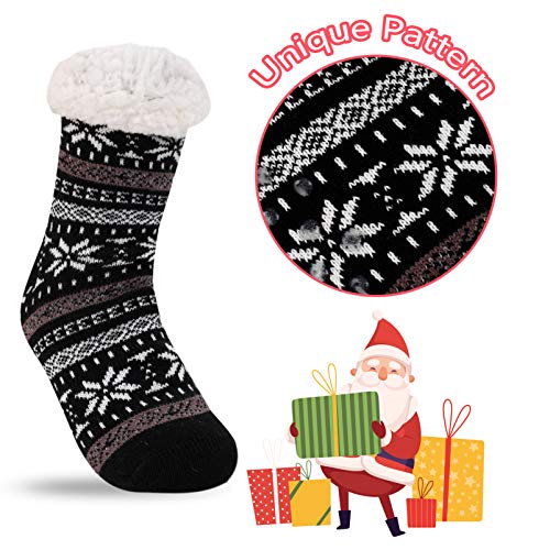 Image of 3 Pairs Fuzzy Slipper Socks for Women Men, Winter Warm Soft Fleece Lined Non Skid