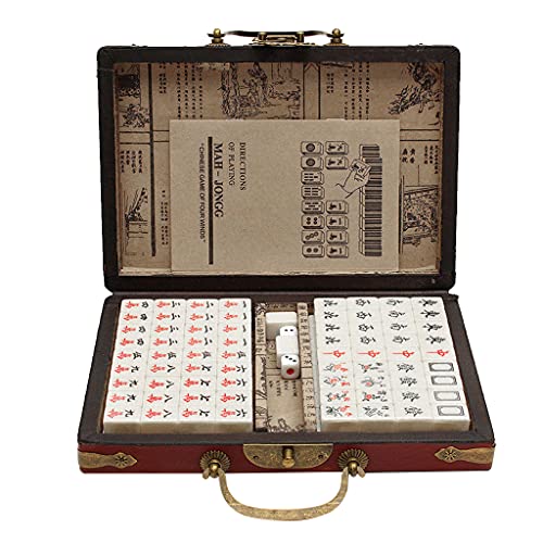 Set portátil vintage de Mahjong chino tradicional con caja miniatura 1