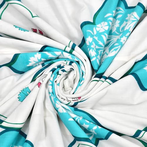 Image of BLOCKS OF INDIA 100% Cotton Dohar King Size Reversible Hand Block Printed Malmal Summer Dohar /Blanket (MUGHAL Turquoise)