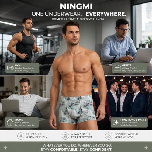 Image of NINGMI Men's Ultra-Soft Printed Trunk Briefs - Premium Imported Nylon Blend, Breathable & Moisture-Wicking Underwear, Tag-Free Comfort with 4-Way Stretch