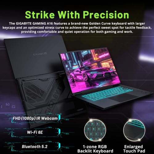 Image of GIGABYTE Gaming A16 3VH 16 inch WUXGA 165Hz Gaming Laptop, AMD Ryzen 7 260, 32GB DDR5, 3TB Storage(2TB SSD+1TB Docking Station Set), GeForce RTX 5060 8GB GDDR7, RGB Backlit Keyboard, Win 11, Black