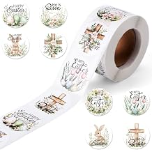 500pcs Easter Stickers, 1.5in Happy Easter Sticker Roll Self-Adhesive Inspirational Christian Decal Floral Egg Cross Bunny He is Risen Label for Kids Gift Decor Envelop Seal Religious Party Supplies
