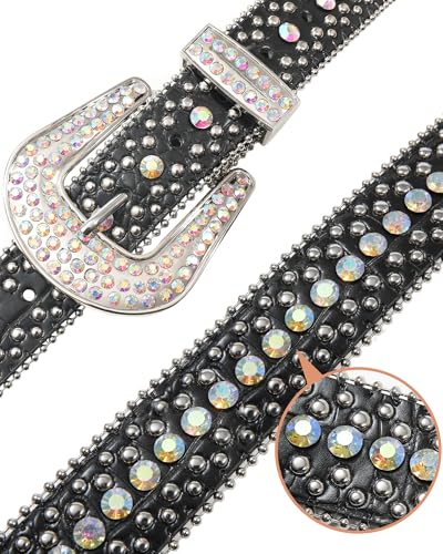 Rhinestone Belt for Men Women, Sparkly Rivet Cowboy Diamond Bling Belts for Jeans, Black3