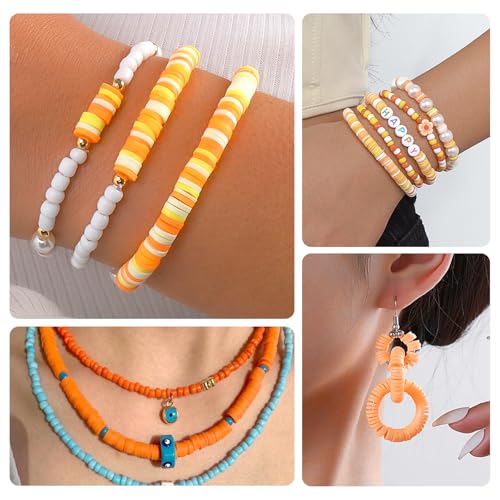 Dotilili 3164 Pcs Friendship Bracelet Making Kit, Orange Yellow Polymer Clay Beads with Letter Beads & Charms - Image 4