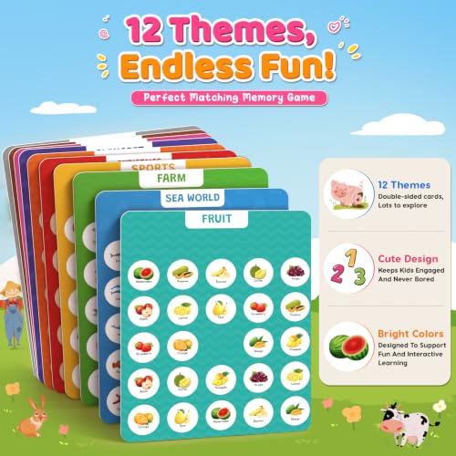 Image of Matching Memory Game for Kids Ages 3 4 5 6 Year Old, Travel Toy for Boys Girls, Wooden Board Game, Road Trip Essentials for Toddler, Airplane Car Camping Activity, Ideal Christmas Birthday Gifts, Pink