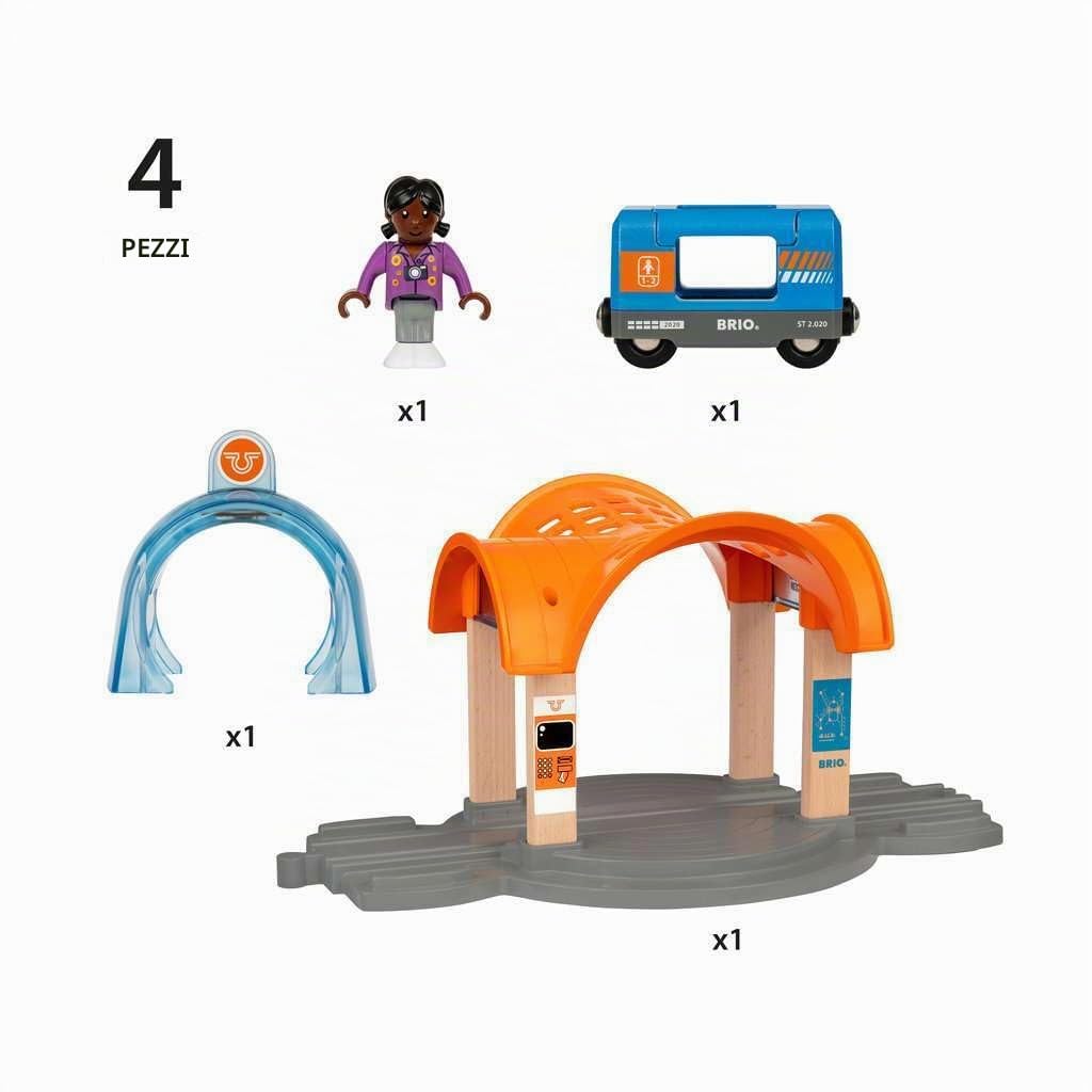 BRIO World - Stazione Ferroviaria con Tunnel Azione, Smart Tech Sound, Accessorio Pista Trenino, Set Costruzioni in Legno, Compatibile con Tutti i Prodotti BRIO, Giocattolo per Bambini 3+ Anni