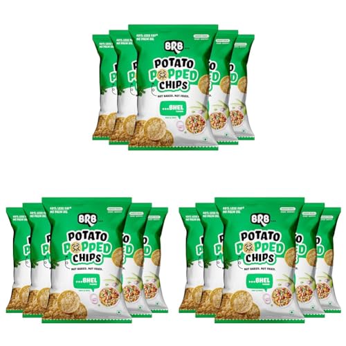 Image of BRB Potato Popped Chips | Bhel Flavour | Not Fried. Not Baked | 60% Less Oil, Lower Calorie, No Palm Oil, Healthy Snack | 5 x (48g /51g) Combo Pack (weight may vary) (Pack of 3)