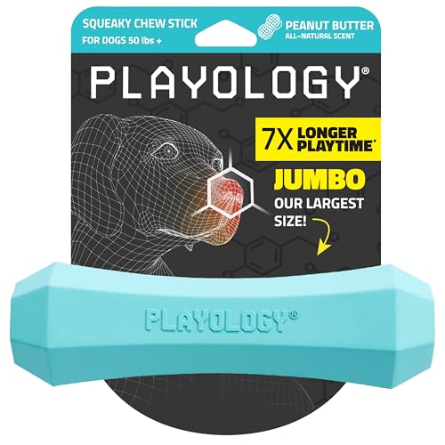 Playology Dog Toys | Squeaky Chew Stick for Large Dogs | Peanut Butter Scented Jumbo Fetch Toy | Squeaky Dog Chew Toy