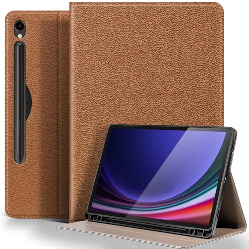 Housse Samsung Galaxy Tab S9 FE marron, l'accessoire idéal de votre bureau au café