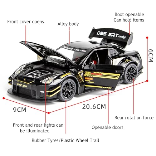 Image of DEUSON ECOM 1:24 Scale Super Toy Car for Kids Sport Car Diecast Metal Model Cars Light Sound Pullback with Openable Doors, Multicolor
