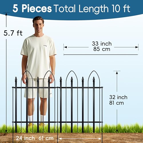 Thealyn Dekorativer Gartenzaun aus Metall, 81 cm H * 61cm W*5 Paneele, 3,05 m Gesamtlänge Metallumrandung, faltbar, Landschaftszaun, Hund, Haustier für Blumenbett, Hof, Tierbarriere