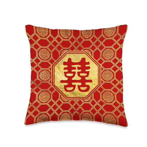Double Happiness Feng Shui Symbol Throw Pillow