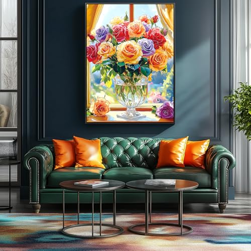 MINIWAN 500-Piece Jigsaw Puzzle for Adults - Colorful Roses in Glass Vase, 23x15 Inch Challenging Puzzle, Floral Puzzle for Adults & Teens, Premium Thick Cardboard Pieces with Reference Poster by MINIWAN - Image 4