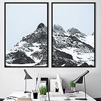 2 Piece Framed Canvas Wall Art Monochromatic Mountains Canvas Prints Home Artwork Decoration for Living Room,Bedroom - 16