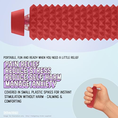 Image of Distractibles Spike Roller Clicker, Tactile Pain Stim Fidget with Clicker Switch, Pain Stimulation Roller with Lanyard (RED)