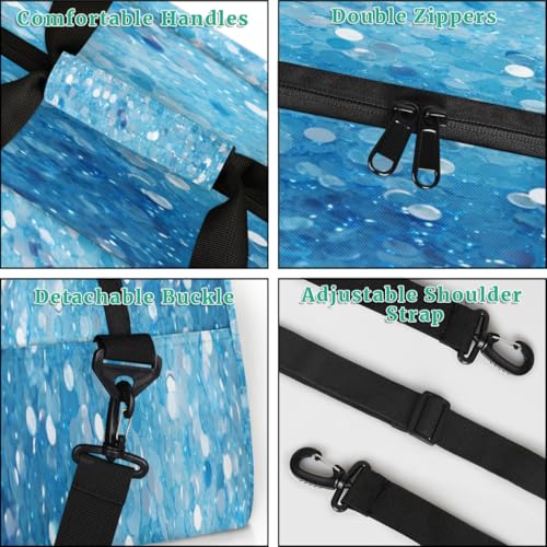 Blue Sequins Bling Glitter Kids Overnighter Duffel Bags for Boys, Carry-On Size Sports Gym Bag with Front Zipper Pocket for School Practice or Overnight Travel Weekender Sleepover Tote Bag4