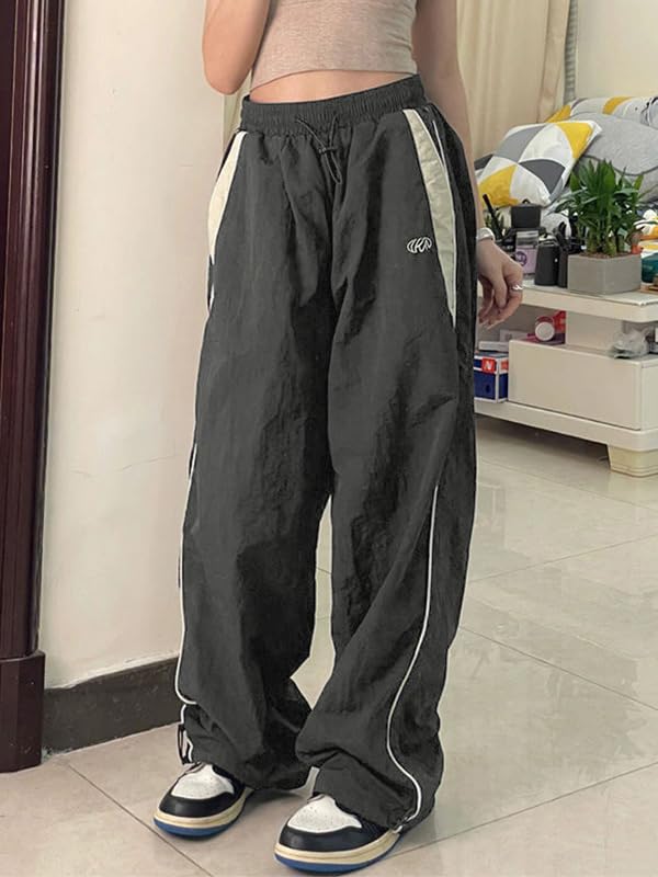 Cargo Pants for Women Contrast Piping Baggy Parachute Sweatpants Loose Vintage Y2K Casual Elasticated Pants