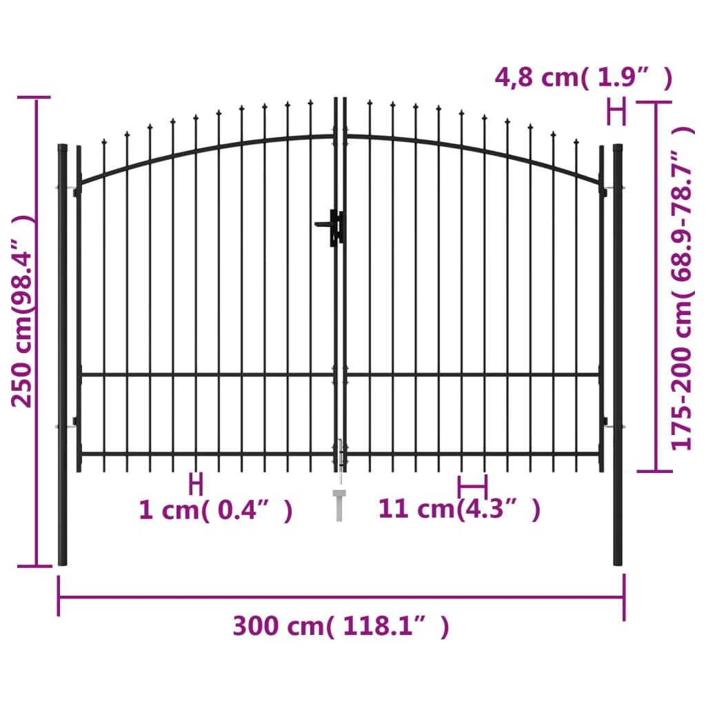 Zauntor Doppelflügel mit Speerspitzen Gartentor Gartentür Gartenpforte Zauntür Hoftür Tor Hoftor Pforte Doppeltor Stahl Schwarz,3 x 2 m
