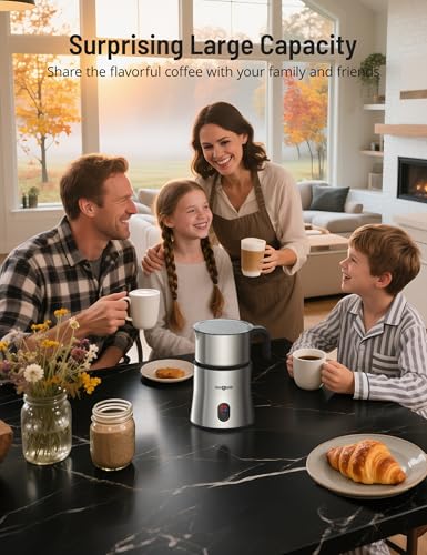 Milk Frother and Steamer, PARIS RHÔNE 4 in 1 Detachable Milk Steamer, 500ml Hot Chocolate Maker and Milk Warmer with Hot & Cold Foam, Dishwasher Safe, All Stainless Steel