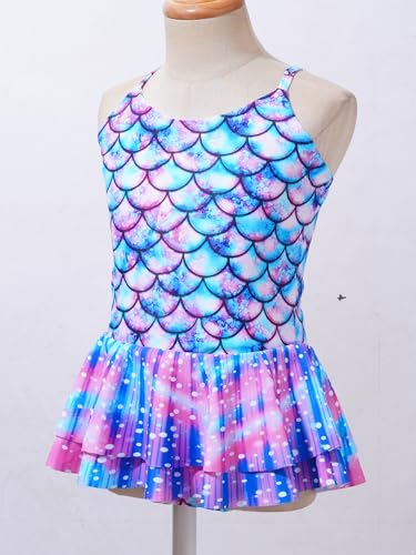 Girls Swim Dress One Piece Swimwear Fish Scale Printed Mermaid Swimsuit Summer Seaside Beachwear3