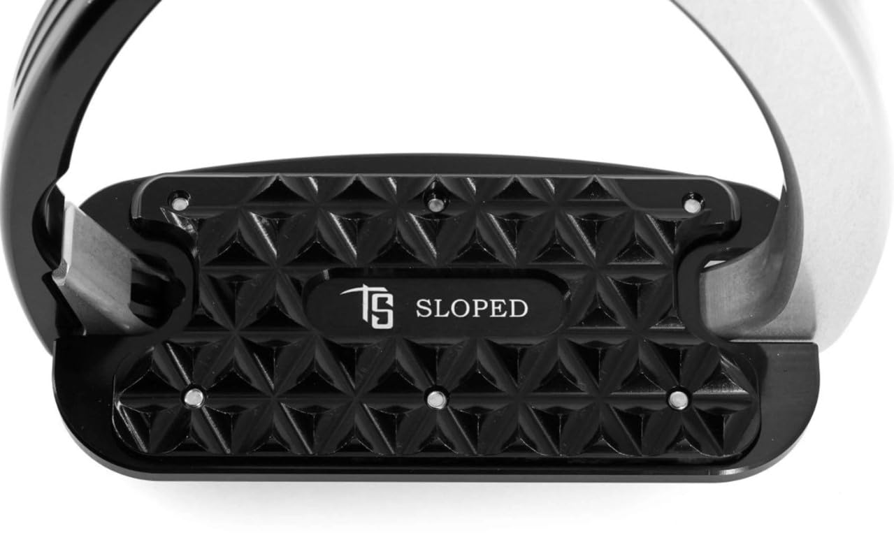 Tech Stirrups Venice Sloped EVO Sichereheitssteigbügel I CNC gefertigt I Aluminium I Rutschfester Grip I geeignet für Spring und Gelände reiten (Rosegold/Schwarz)