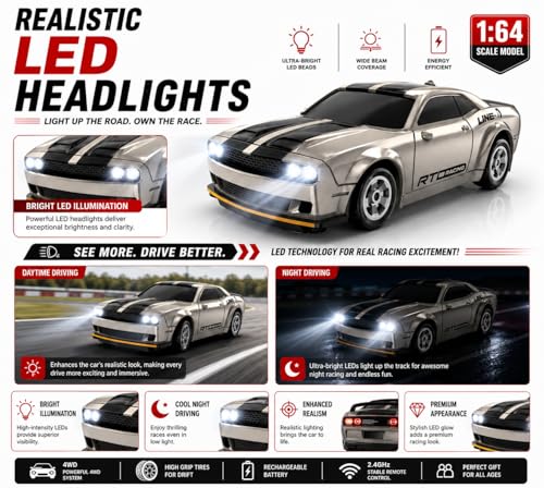 Image of Remote Control Sports Car & Off-Road SUV Toy for Kids, High Speed RC Racing with Wireless Remote, Realistic Lights & Premium Design Gift for Boys Girls (1:64 LD-RTR)