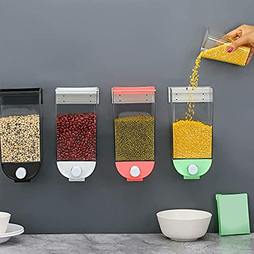 Siesta Easylife Push Button Wall Mount Cereal Dispensers, Wall Mount Containers, 1500 Ml capacity, Set Of 4 (Multicolour) (Plastic)