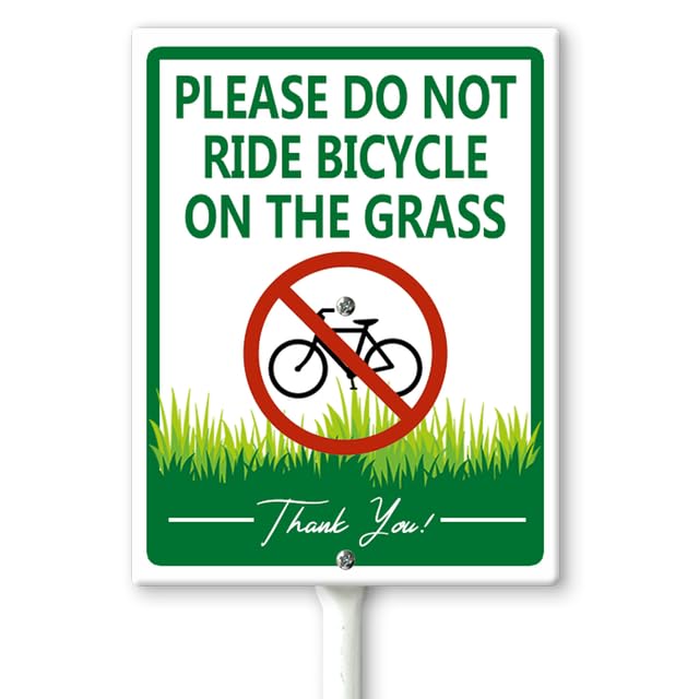 Horienteeon Please Do Not Ride Bicycle On The Grass Yard Sign with Stakes 17.5×22cm, Sturdy Aluminum Yard Signs Rust Free, No Parking Grass Lawn Signs Easy to Install Outdoor Use