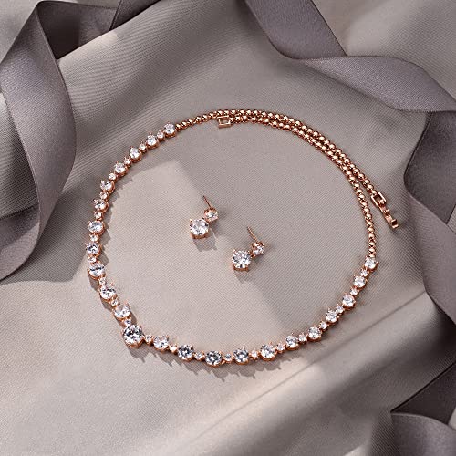 Ever Faith Women's Wedding Jewelry Rose Gold Plated White Full Round Cz Necklace Earrings Set #TOP2