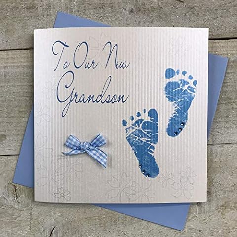 white cotton cards To Our New Grandson ręcznie wykonana karta niebieskie stopy, WS38
