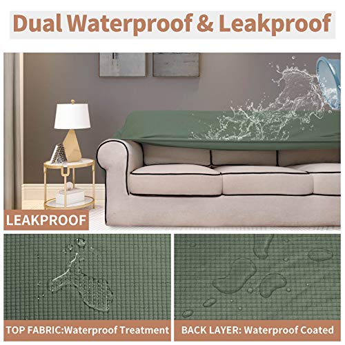 Image of Easy-Going 100% Waterproof Chair Couch Cover, Stretch Jacquard Sofa Cover | Dual Waterproof Sofa Slipcover, Leakproof Furniture Protector for Kids, Pets, Dog and Cat (Loveseat, Grayish Green)