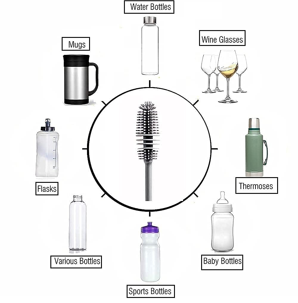 HDR MALL Long Bottle Cleaning Brush for Washing Water Bottle, Narrow Neck Containers, Vacuum Sports Bottle, Vase and Glassware (Pack of 1) 2