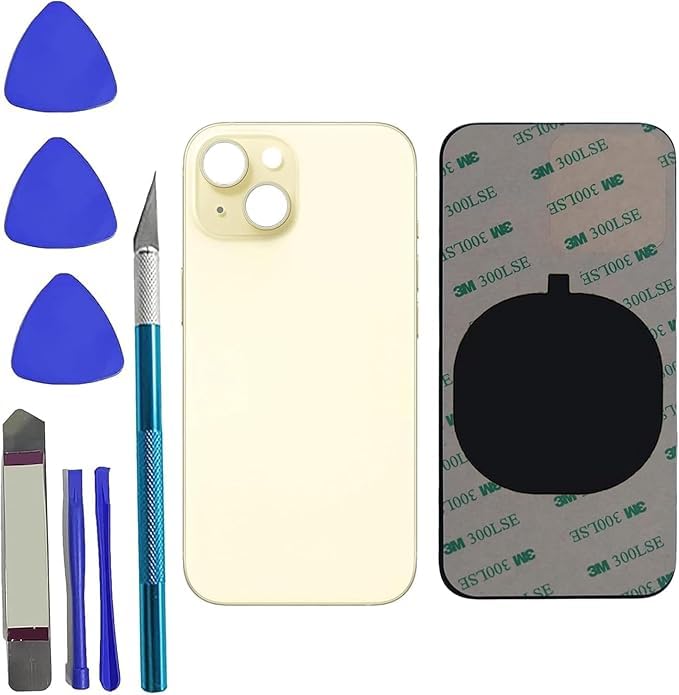 Peixiong 15 Plus Reemplazo de Cristal Trasera para iPhone 15 Plus Reemplazo de Ventana Trasera con Kit de Herramientas de Reparación de Adhesivo Preinstalado (Amarillo)
