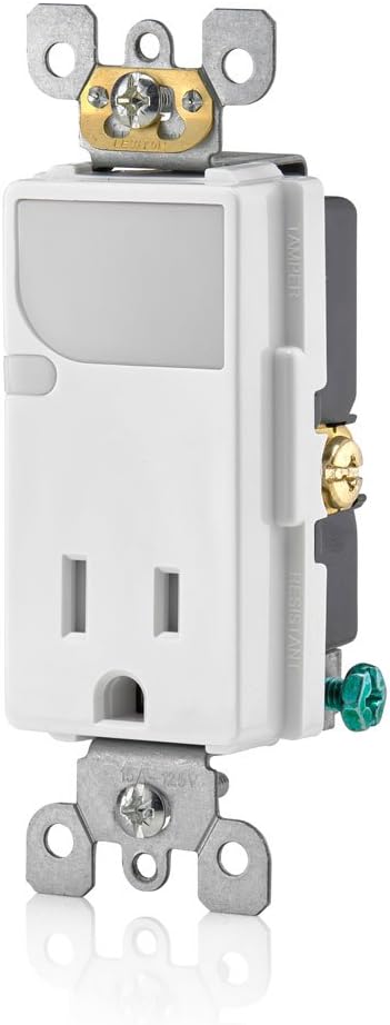 Leviton T6525-W 15-Amp 125V AC Combination Decora Tamper Resistant Receptacle with LED Guide Light, White