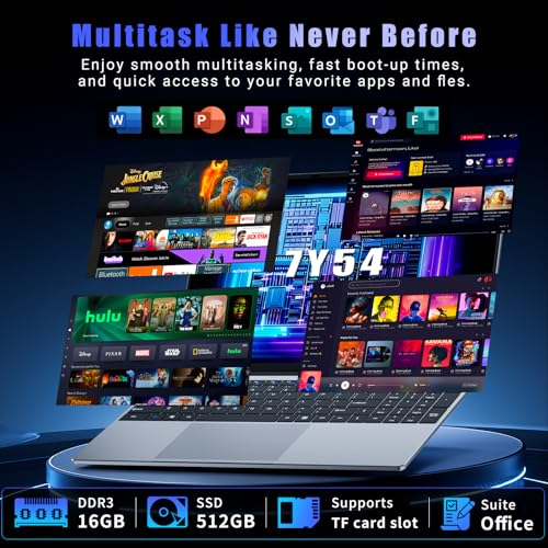 Image of 15.6 Inch Laptop Computer, 16GB RAM 512GB SSD Core i5-7Y54 Lap top, 180 Convertible Notebook Laptops with Win 11 /Office, Backlit Keyboard, FHD Display, 180 Rotating Screen, WiFi5 / BT4.2, Mini HDMI