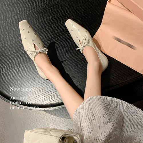 Women's Square Toe Lace Up Flats Mary Jane Pumps Fashion Rivet Slip On Business Casual Formal Work Office Dress Shoes3