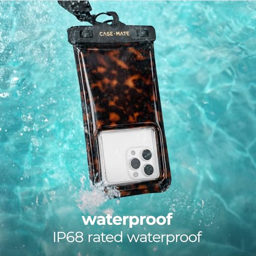 Image of Case-Mate IP68 Waterproof Large Phone Pouch - Tortoiseshell | Touchscreen Floating Waterproof Phone Case with Crossbody Lanyard - Fits All Phones - Beach Cruise Ship Travel Essentials